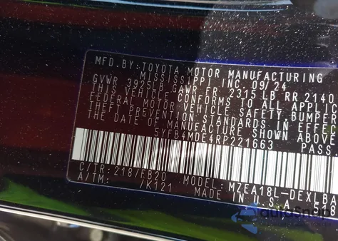 2024 Toyota Corolla Le из США, поврежденный, VIN 5YFB4MDE4RP221663